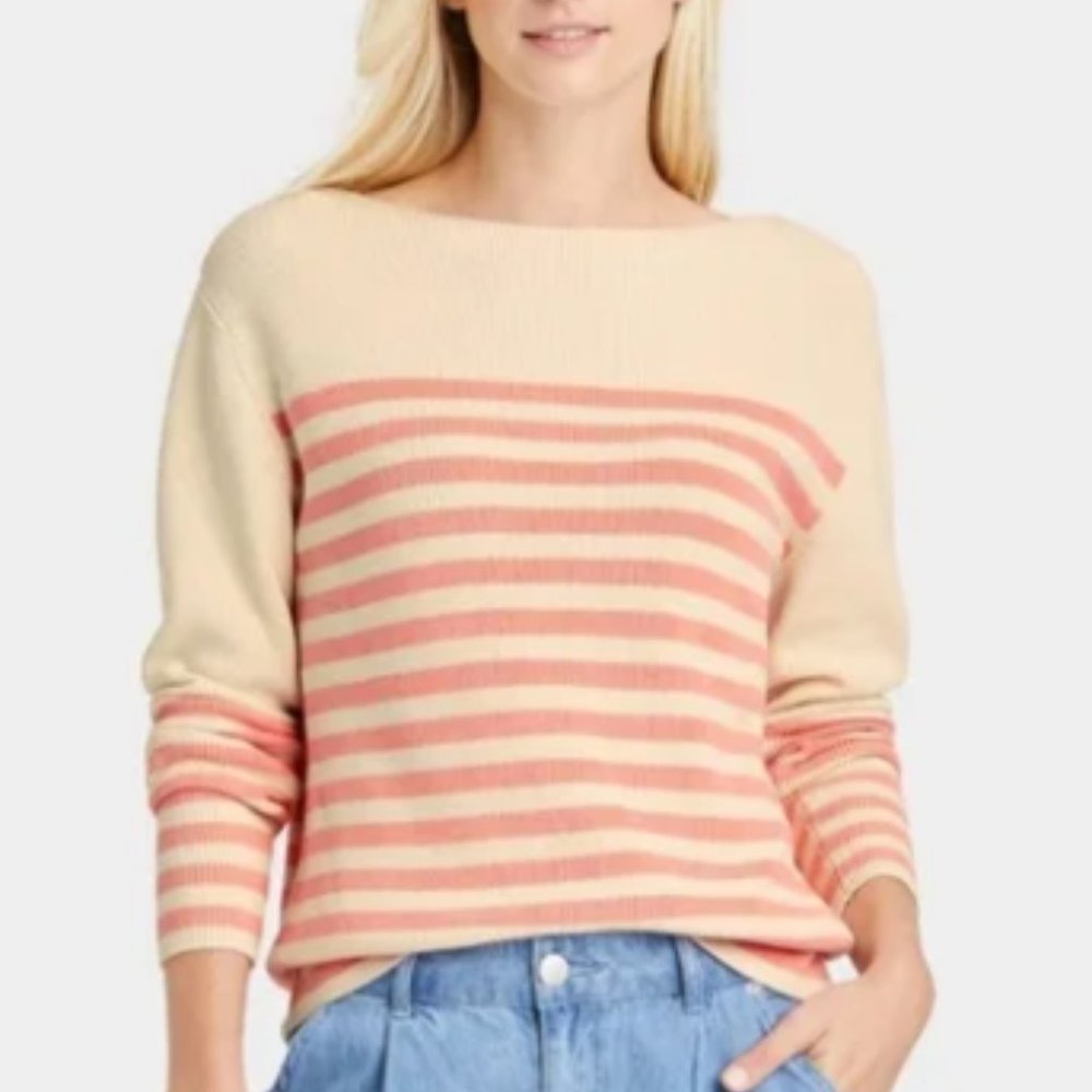 Who What Wear Boat Neck Pullover Striped sweater Coral & Cream. 2X